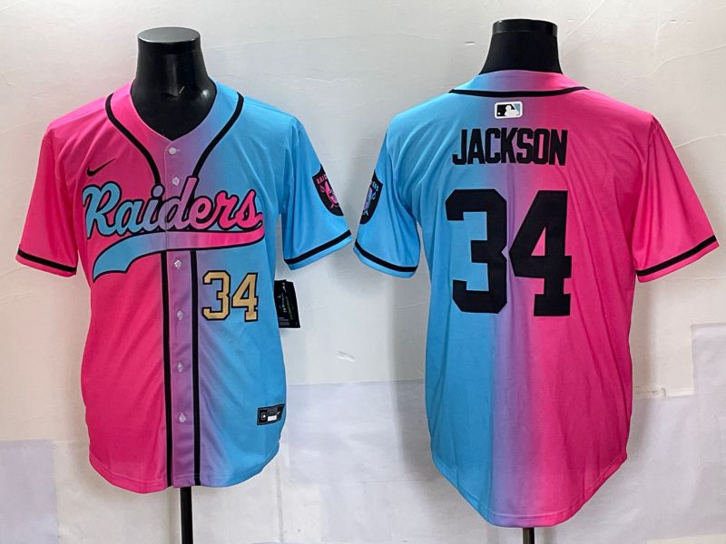 Men 2025 Oakland Raiders #34 Jackson Blue pink Nike Limited NFL Jersey 004